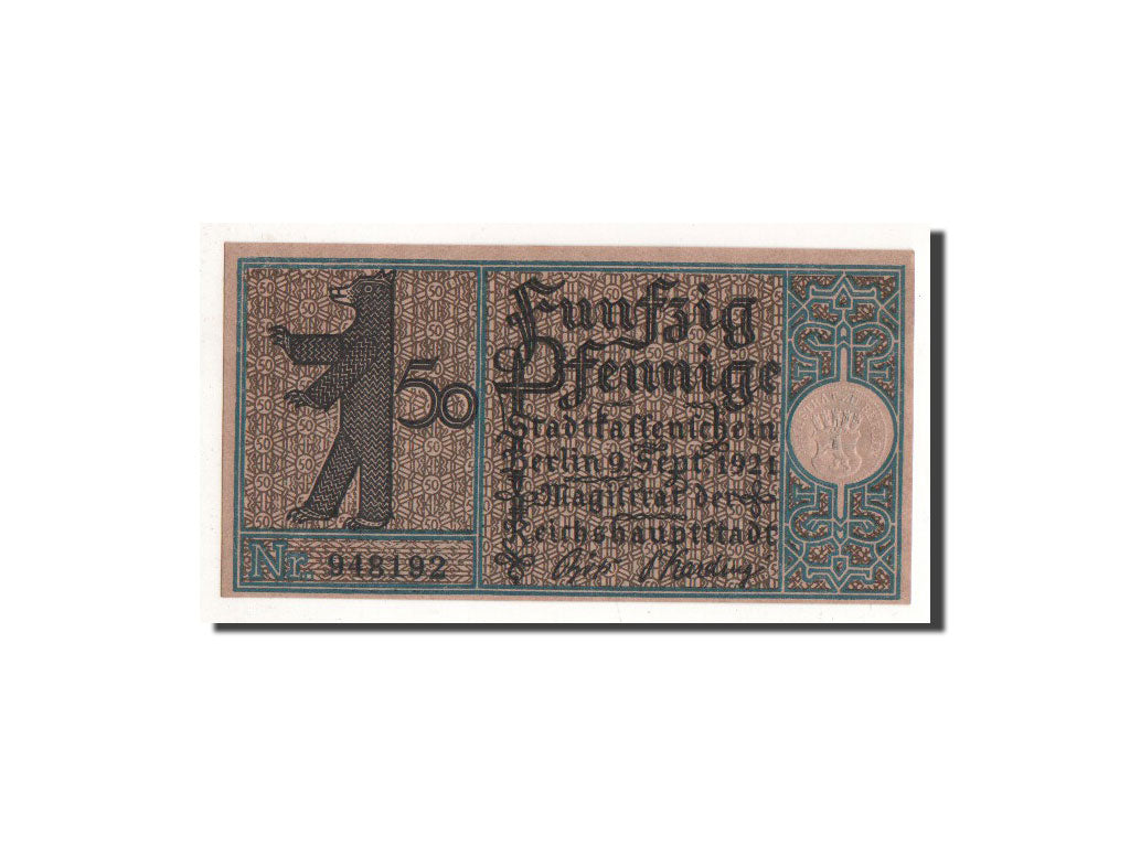 Banconote, Germania, Berlin Stadt, 50 Pfennig, Friedrichshain, 1921, 1921-09-09
