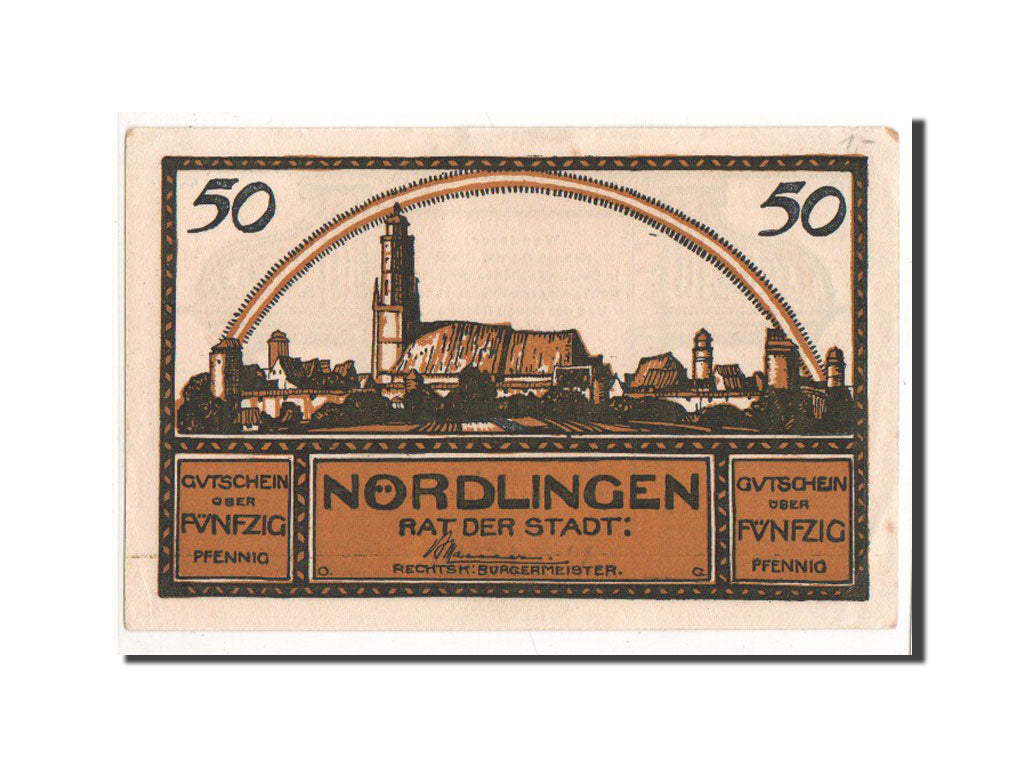 Billet, Allemagne, Nordlingen, 50 Pfennig, village, 1918, 1918-10-02, NEUF