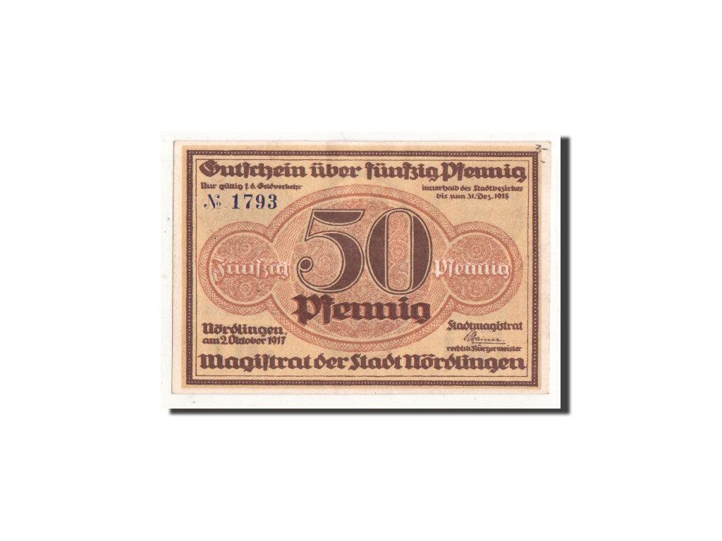 Banknote, Germany, Nordlingen, 50 Pfennig, portrait, 1918, 1918-10-02