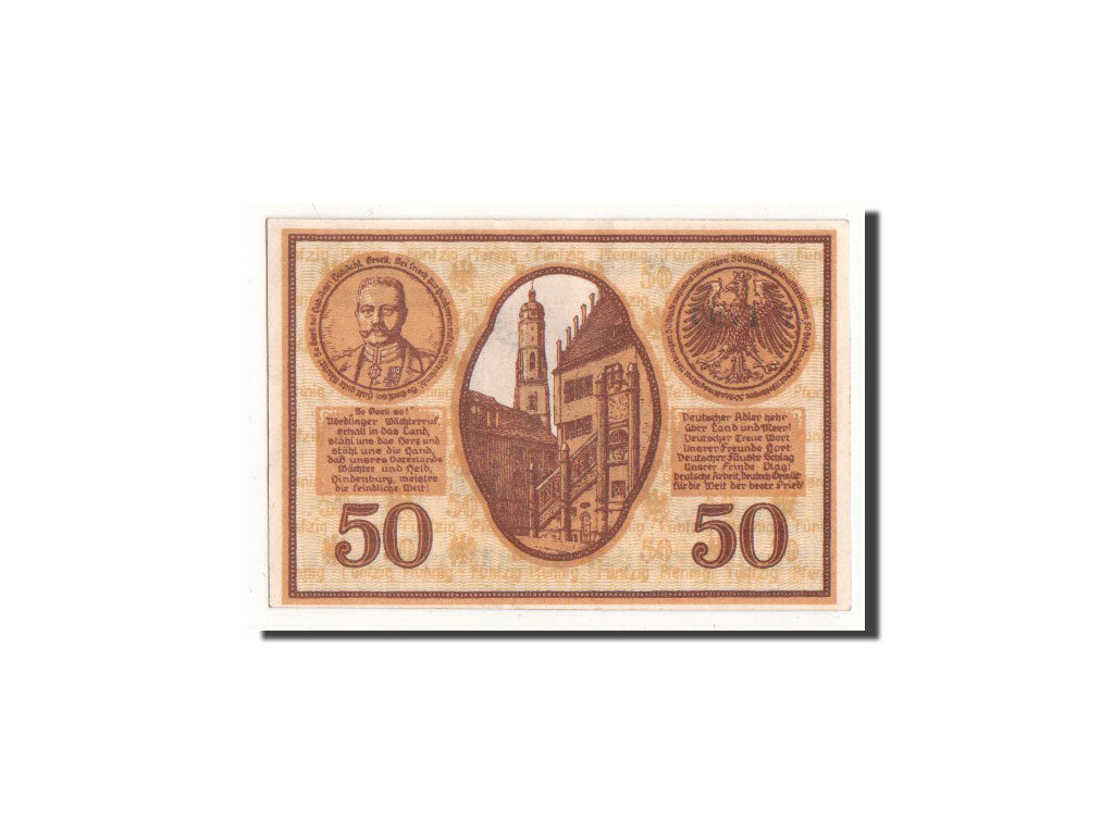 Banknote, Germany, Nordlingen, 50 Pfennig, portrait, 1918, 1918-10-02