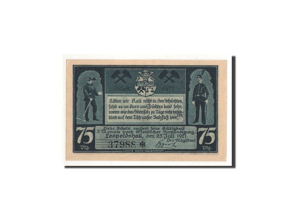 Billet, Allemagne, Leopoldshall, 75 Pfennig, Mineurs, 1921, 1921-05-02, NEUF