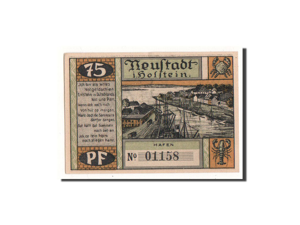Banconote, Germania, Neustadt i. Holstein Stadt, 75 Pfennig, Port, O.D, Undated