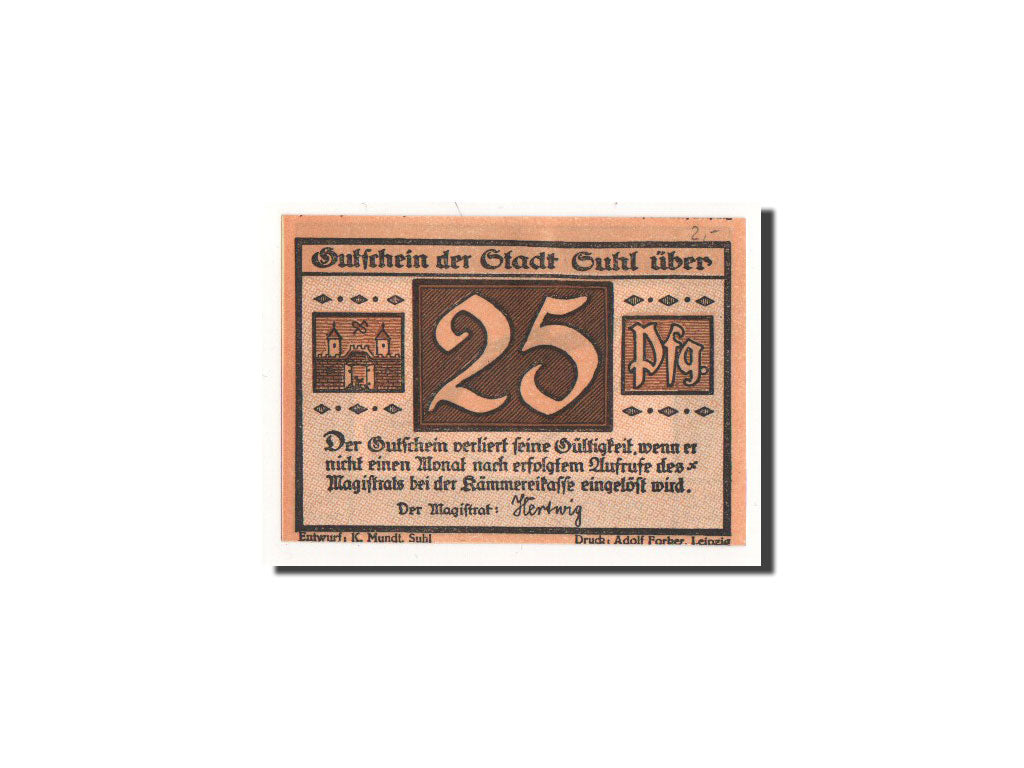 Banknote, Germany, Suhl, 25 Pfennig, fusil, O.D, Undated, UNC(65-70)