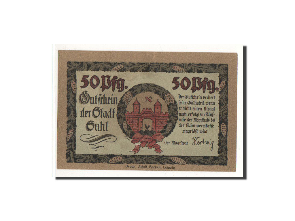 Banconote, Germania, Suhl, 50 Pfennig, Eglise, O.D, Undated, FDS, Mehl:1303.3