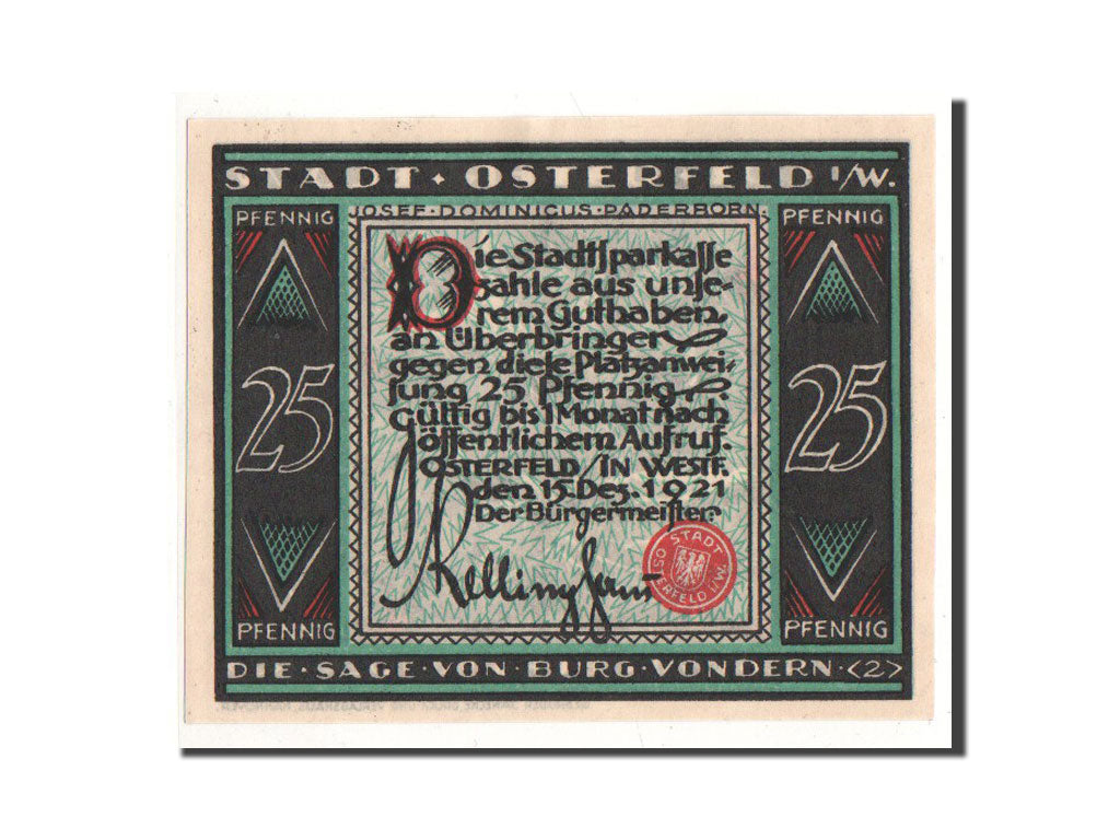 Banknote, Germany, Osterfeld, 25 Pfennig, personnage 2, 1921, 1921-12-15