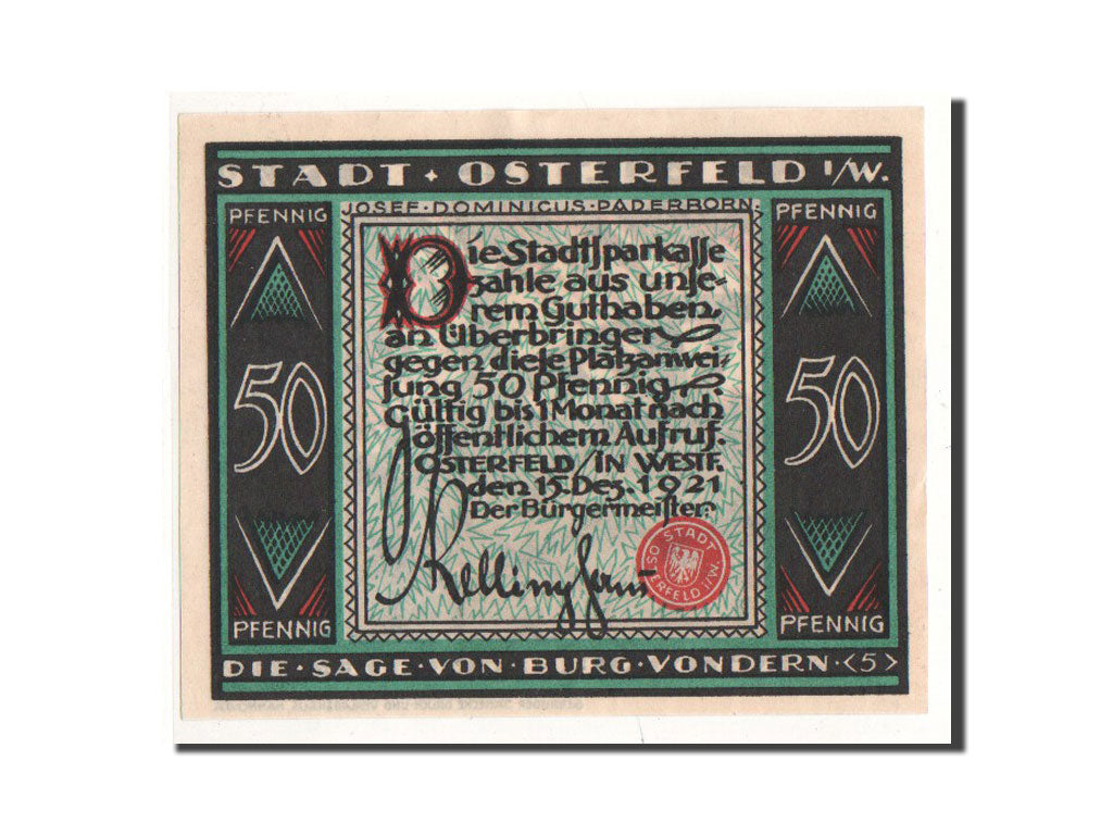 Billet, Allemagne, Osterfeld, 50 Pfennig, personnage 5, 1921, 1921-12-15, NEUF