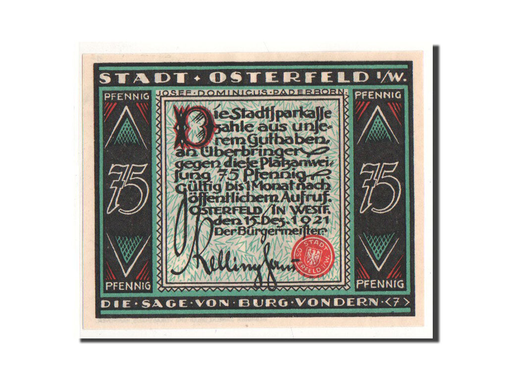 Biljet, Duitsland, Osterfeld, 75 Pfennig, personnage 7, 1921, 1921-12-15, NIEUW