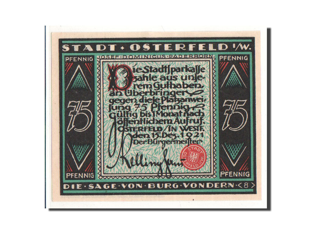 Biljet, Duitsland, Osterfeld, 75 Pfennig, personnage 8, 1921, 1921-12-15, NIEUW