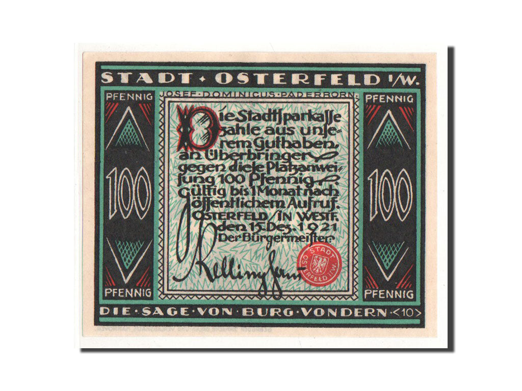 Biljet, Duitsland, Osterfeld, 100 Pfennig, personnage, 1921, 1921-12-15, NIEUW
