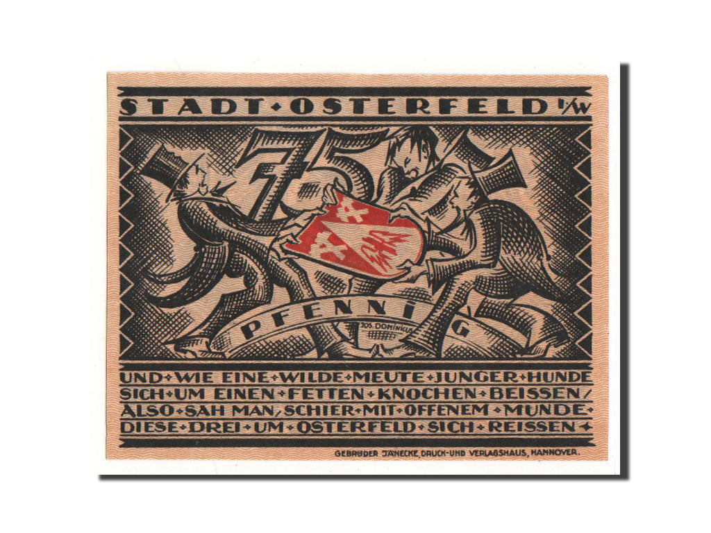 Biljet, Duitsland, Osterfeld, 75 Pfennig, personnage, 1921, 1921-12-15, NIEUW