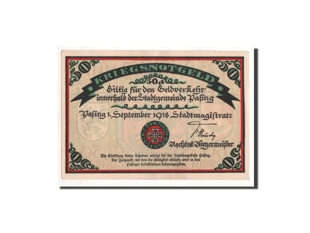 Biljet, Duitsland, Pasing Stadt, 50 Pfennig, chevalier, 1918, 1918-09-01, NIEUW