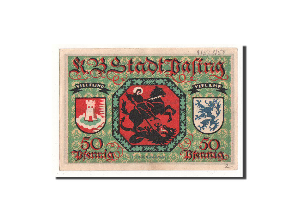 Biljet, Duitsland, Pasing Stadt, 50 Pfennig, chevalier, 1918, 1918-09-01, NIEUW