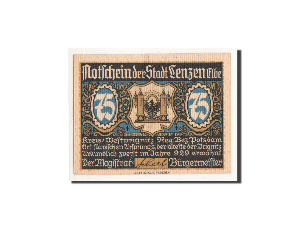 Banknote, Germany, Lenzen a.d. Elbe, 75 Pfennig, portrait, O.D, Undated