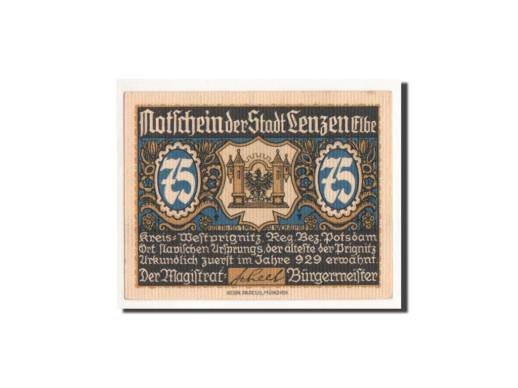 Banconote, Germania, Lenzen a.d. Elbe, 75 Pfennig, château, O.D, Undated, FDS