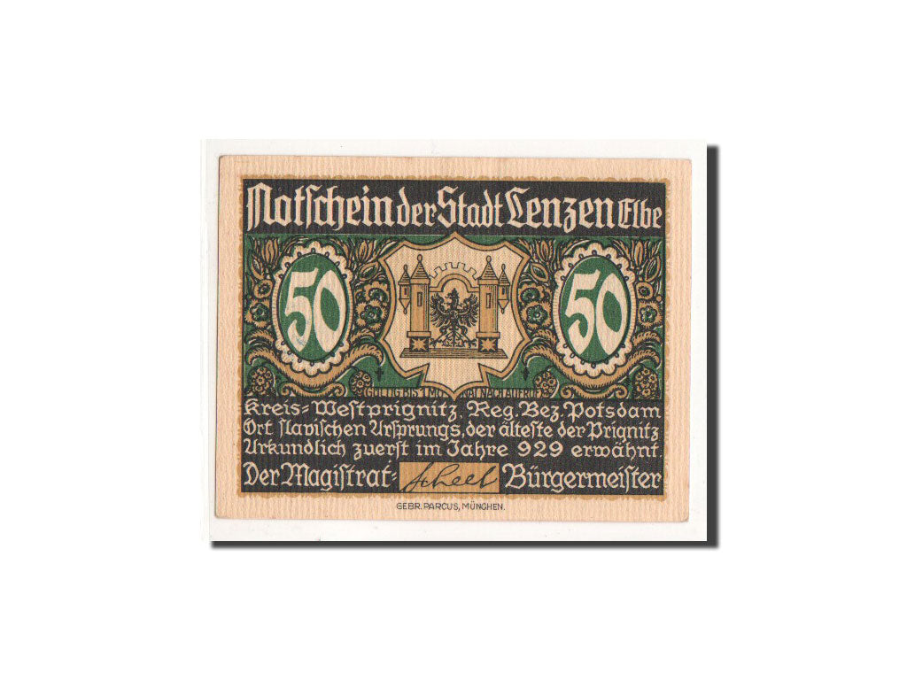 Banconote, Germania, Lenzen a.d. Elbe, 50 Pfennig, moulin, O.D, Undated, FDS