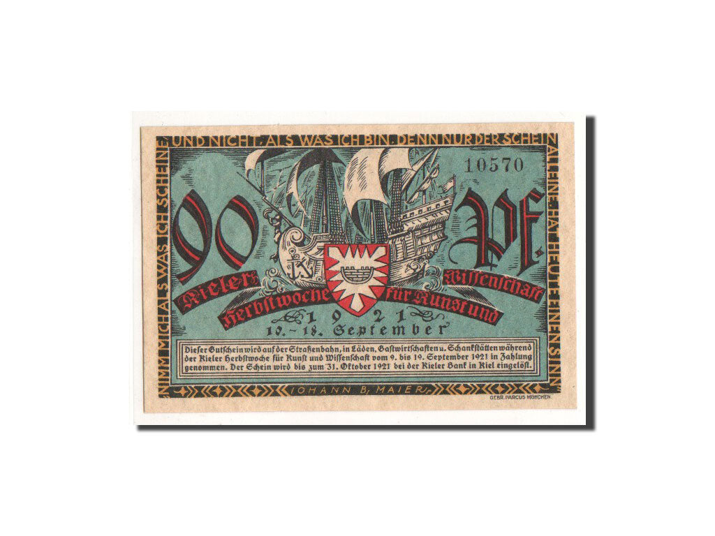 Banconote, Germania, Kiel, 90 Pfennig, bateau 1, 1921, 1921-09-10, FDS