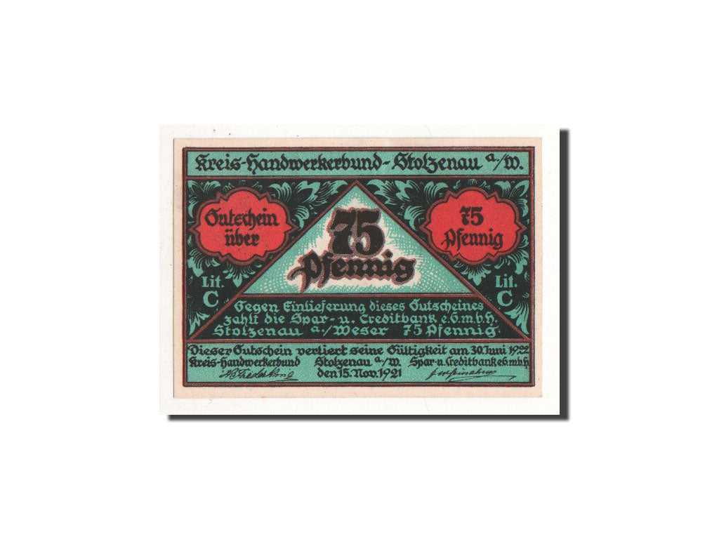 Biljet, Duitsland, Stolzenau a.d Weser, 75 Pfennig, artisan 1, 1921, 1921-11-15