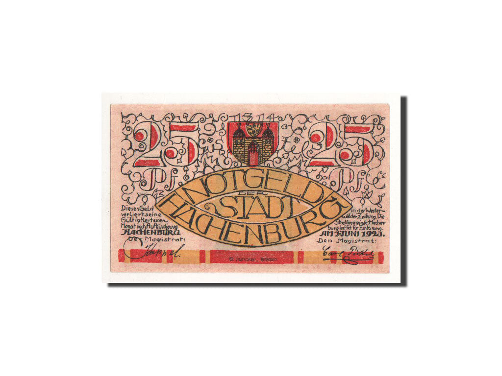 Banconote, Germania, Hachenburg, 25 Pfennig, Ville, 1921, 1921-06-01, FDS