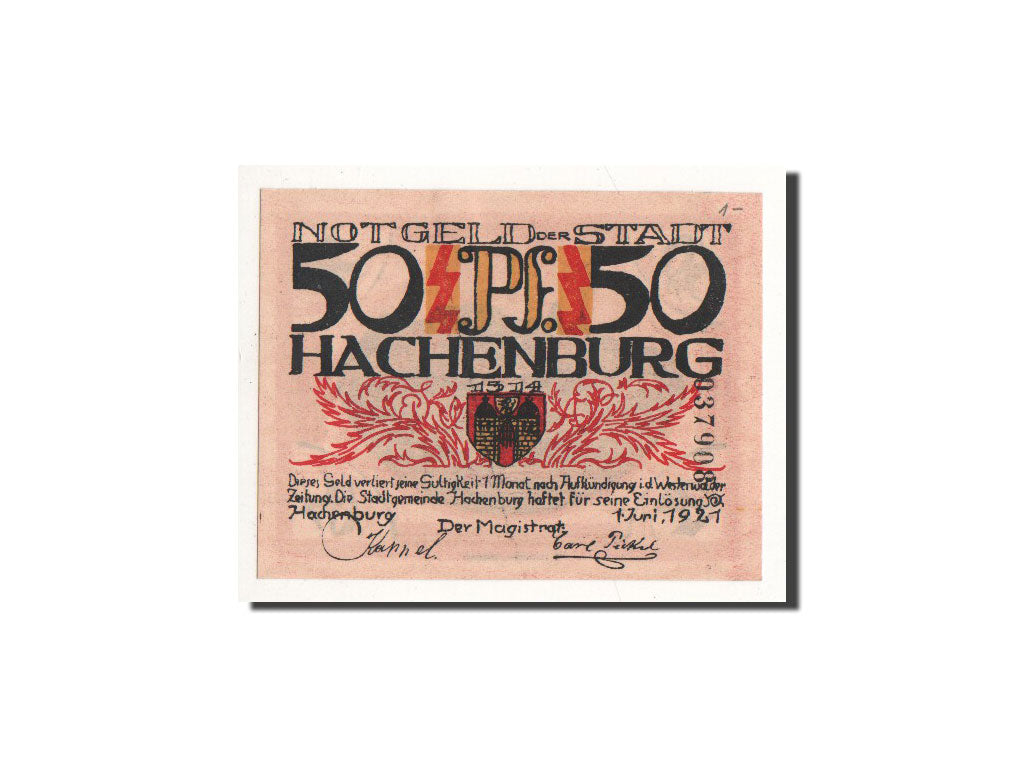 Banconote, Germania, Hachenburg, 50 Pfennig, Ville, 1921, 1921-06-01, FDS