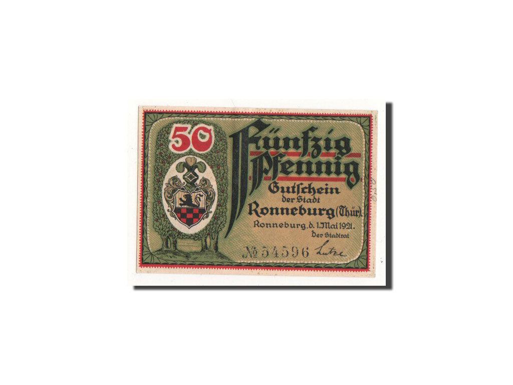 Banconote, Germania, Ronneburg, 50 Pfennig, Batiment, 1921, 1921-05-01, FDS