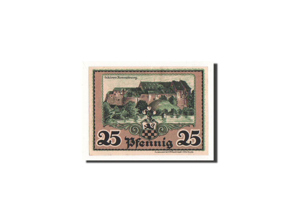 Banconote, Germania, Ronneburg, 25 Pfennig, château, 1921, 1921-05-01, FDS