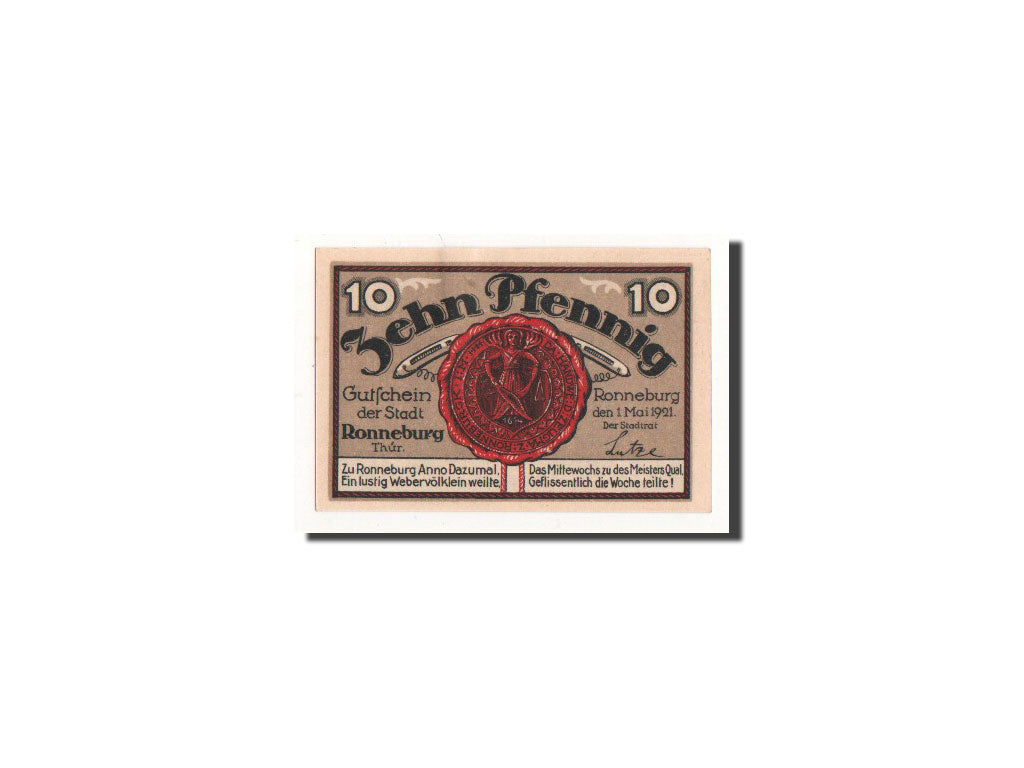 Banconote, Germania, Ronneburg, 10 Pfennig, Ville, 1921, 1921-05-01, FDS
