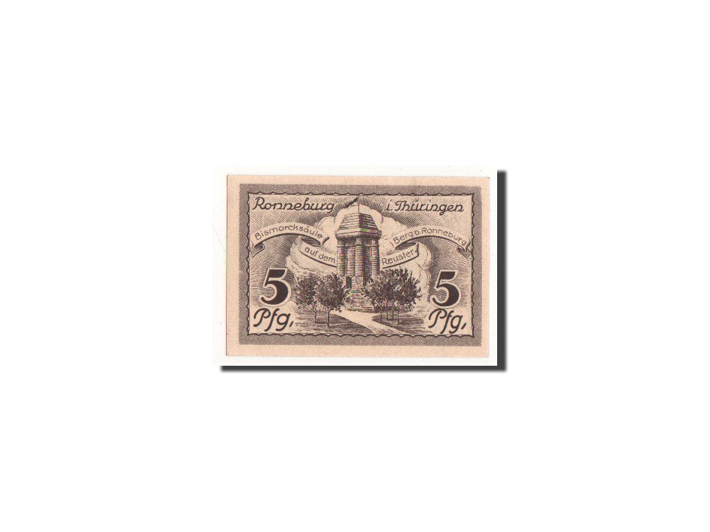 Banconote, Germania, Ronneburg, 5 Pfennig, Monument, 1921, 1921-05-01, FDS