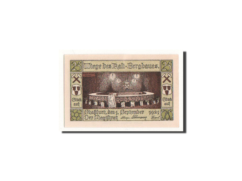 Billet, Allemagne, Strassfurt, 25 Pfennig, Monument, 1921, 1921-09-01, NEUF