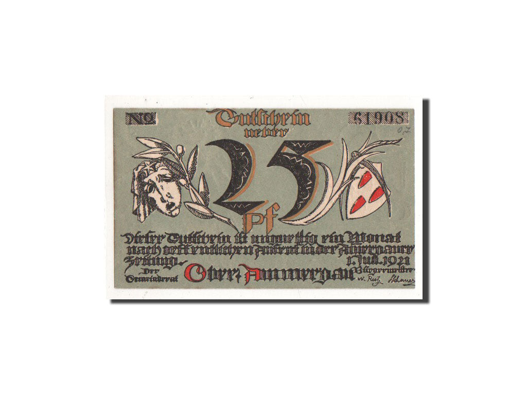 Billet, Allemagne, Oberammergau, 25 Pfennig, Monument, 1921, 1921-07-01, NEUF