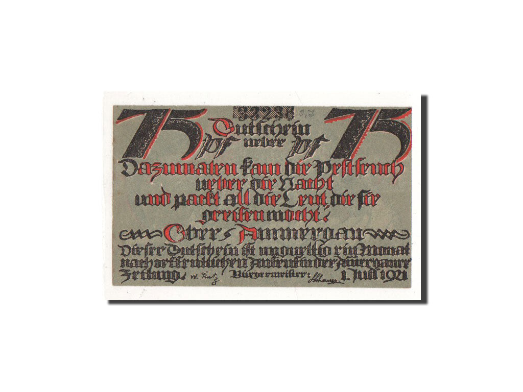 Billet, Allemagne, Oberammergau, 75 Pfennig, squelette, 1921, 1921-07-01, NEUF