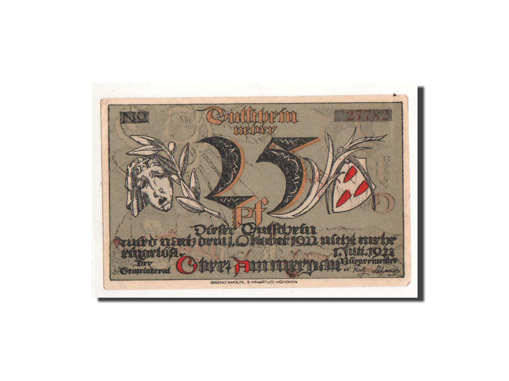 Billet, Allemagne, Oberammergau, 25 Pfennig, Monument, 1921, 1921-07-01, NEUF