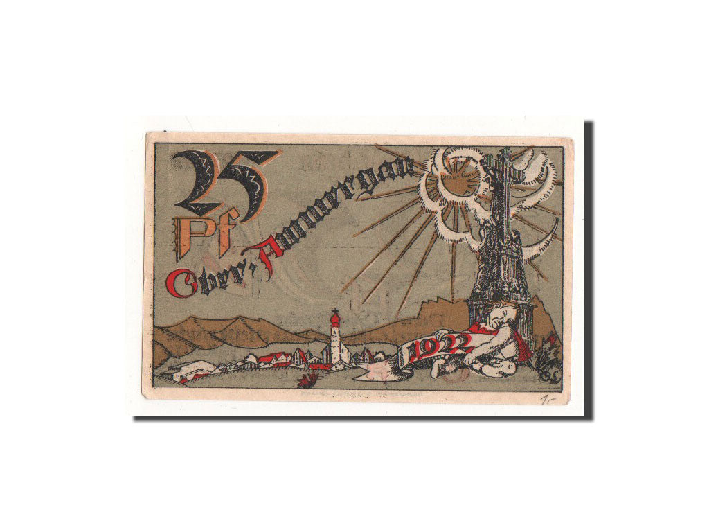 Billet, Allemagne, Oberammergau, 25 Pfennig, Monument, 1921, 1921-07-01, NEUF