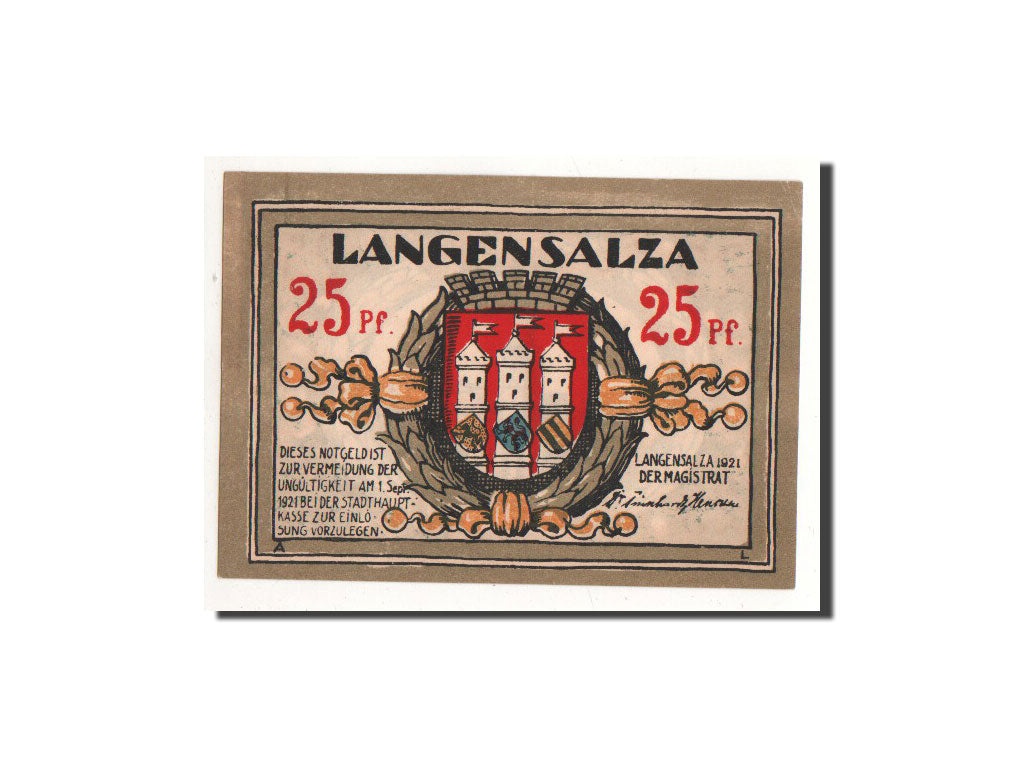 Banknote, Germany, Langensalza Stadt, 25 Pfennig, Eglise, 1921, Undated