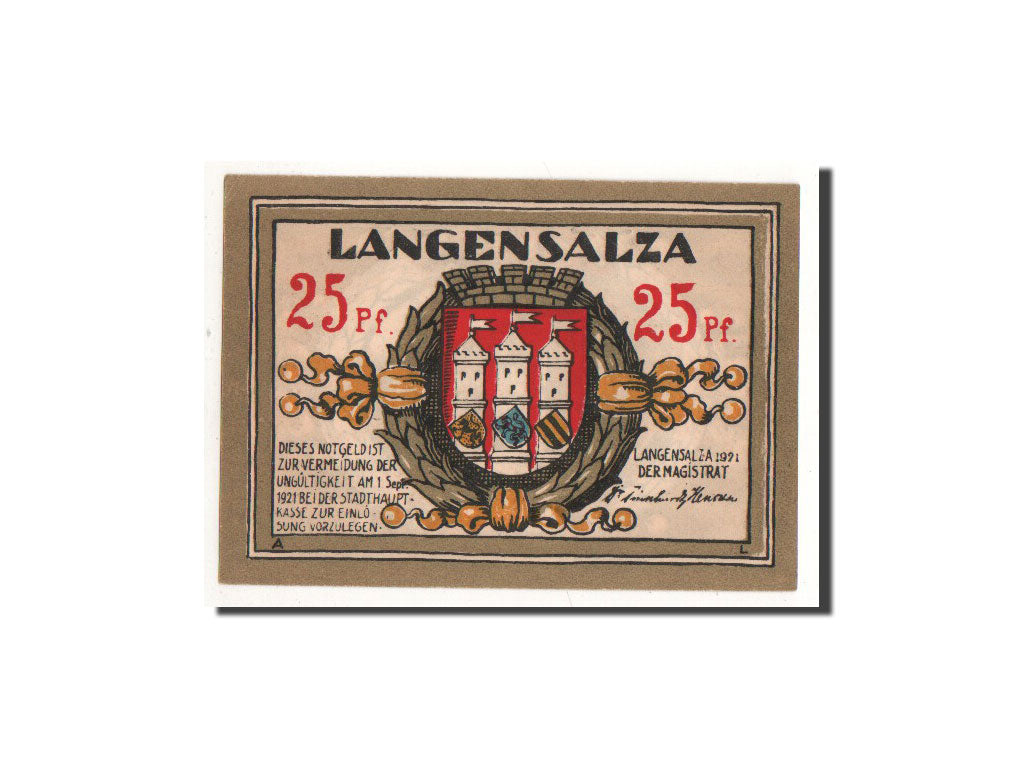 Banknote, Germany, Langensalza Stadt, 25 Pfennig, maison 3, 1921, Undated