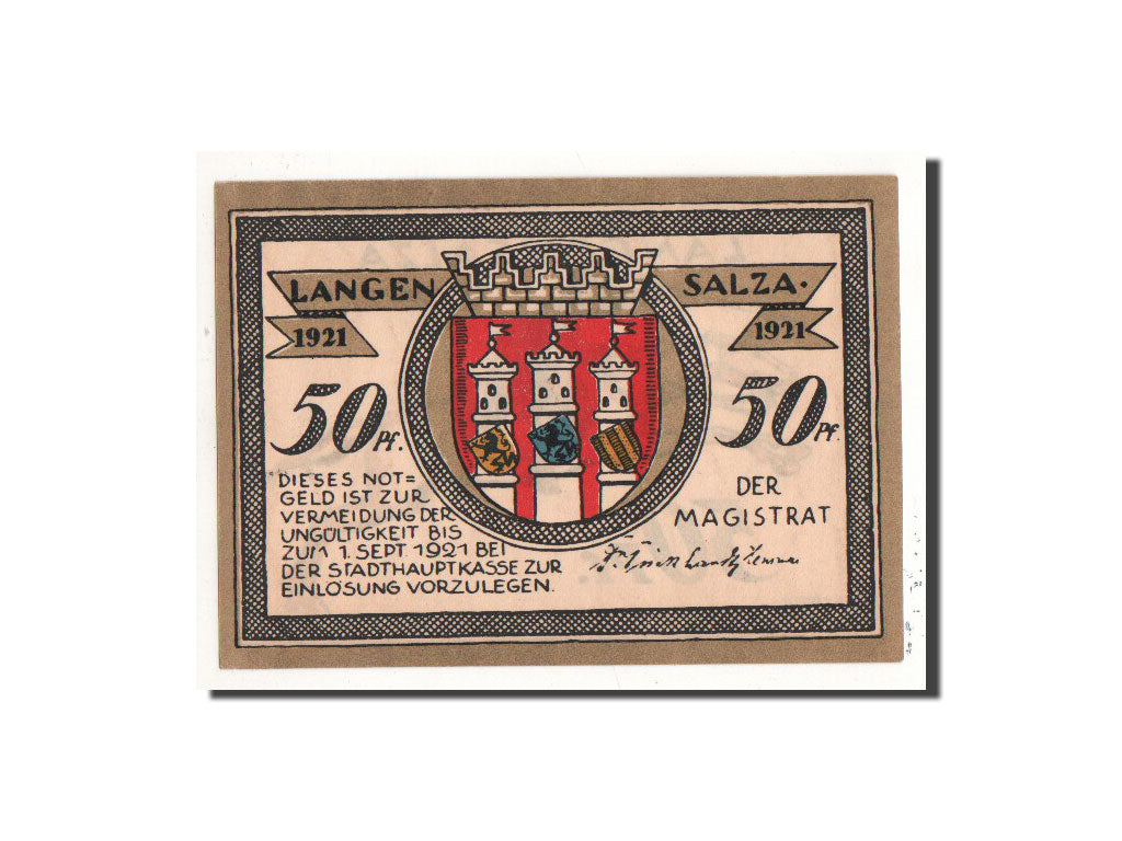 Banconote, Germania, Langensalza Stadt, 50 Pfennig, cavalier, 1921, Undated