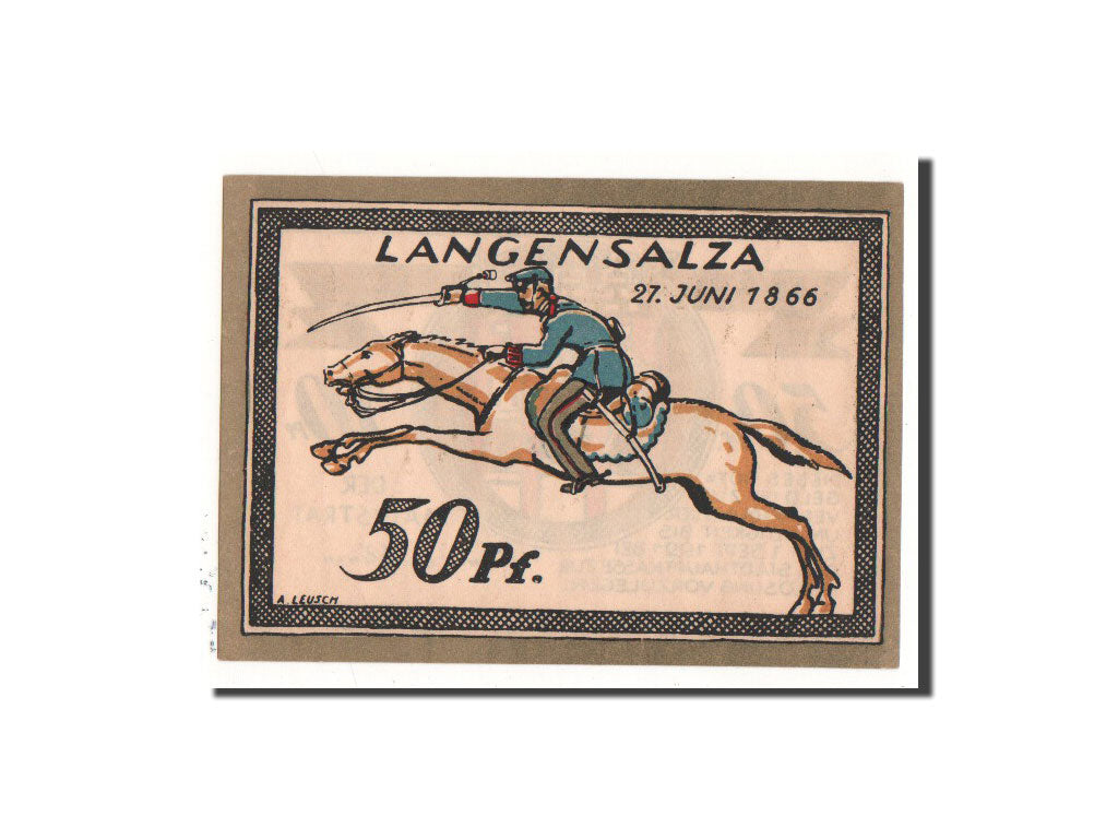 Banconote, Germania, Langensalza Stadt, 50 Pfennig, cavalier, 1921, Undated