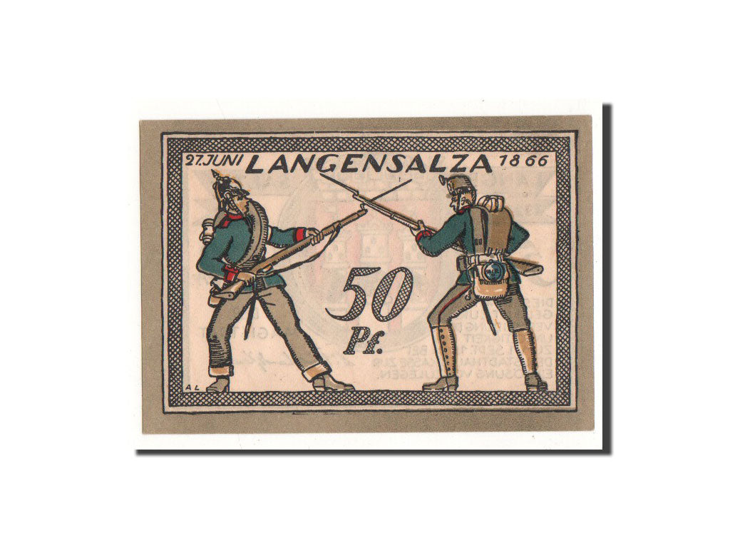 Billet, Allemagne, Langensalza Stadt, 50 Pfennig, soldat, 1921, Undated, NEUF