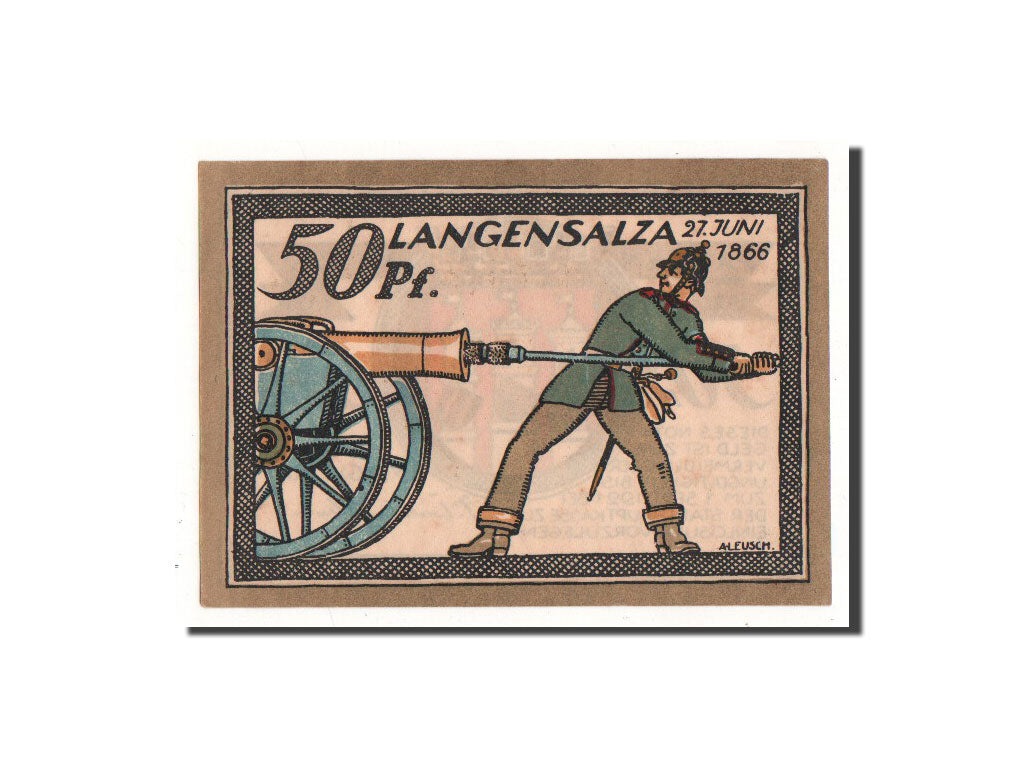 Banknote, Germany, Langensalza Stadt, 50 Pfennig, canon, 1921, Undated