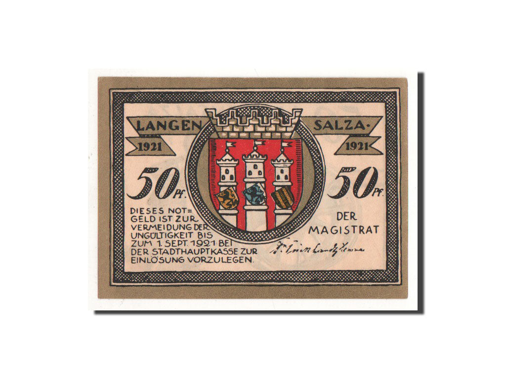 Biljet, Duitsland, Langensalza Stadt, 50 Pfennig, canonnier, 1921, Undated