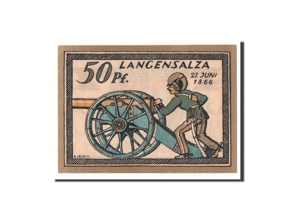 Biljet, Duitsland, Langensalza Stadt, 50 Pfennig, canonnier, 1921, Undated