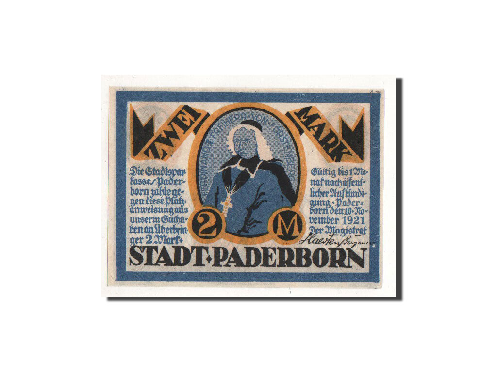 Billet, Allemagne, Paderborn, 2 Mark, Batiment, 1921, 1921-11-10, NEUF