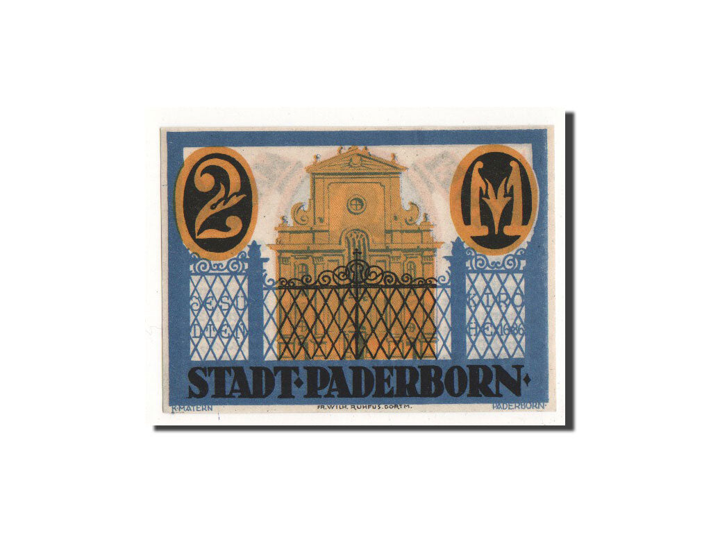 Billet, Allemagne, Paderborn, 2 Mark, Batiment, 1921, 1921-11-10, NEUF