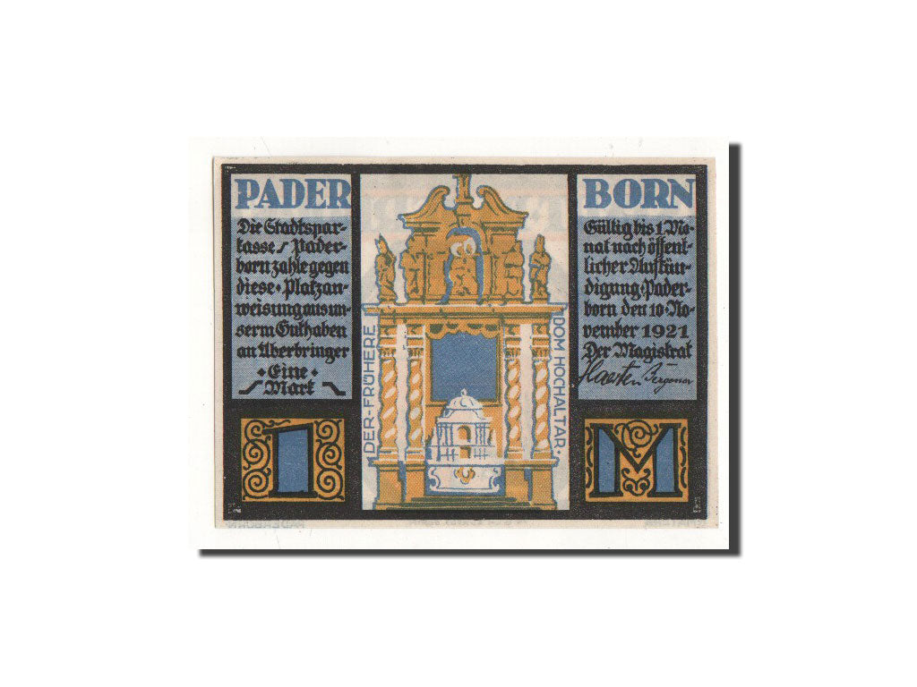Billet, Allemagne, Paderborn, 1 Mark, personnage, 1921, 1921-11-10, NEUF
