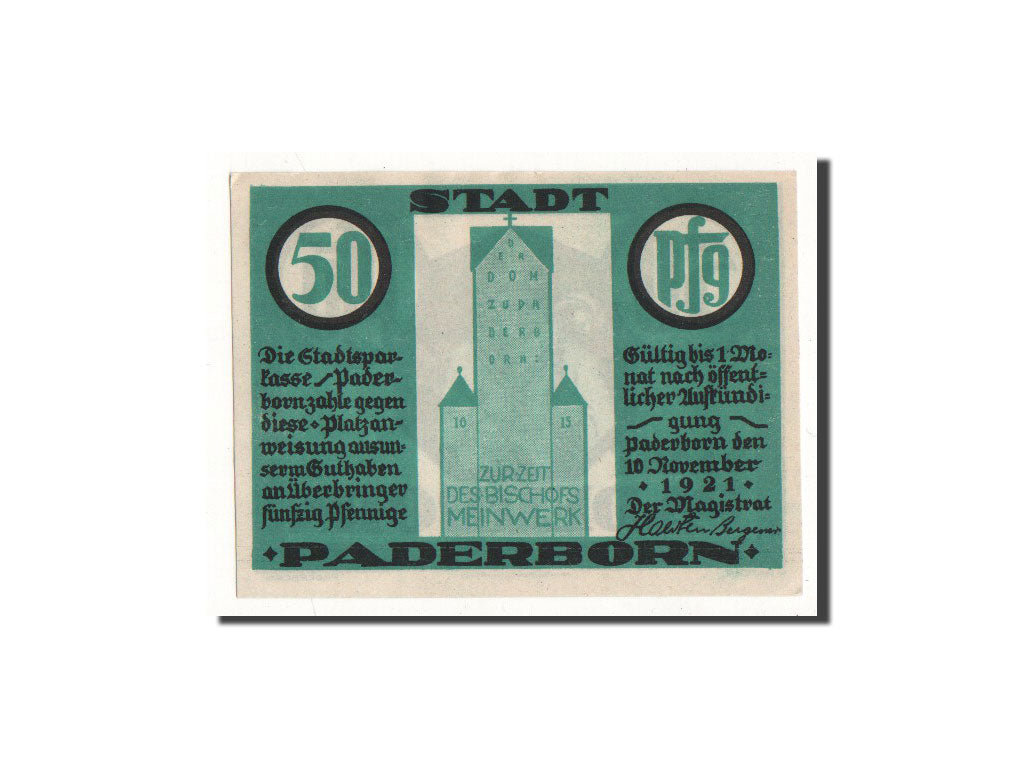 Billet, Allemagne, Paderborn, 50 Pfennig, Eglise, 1921, 1921-11-10, NEUF