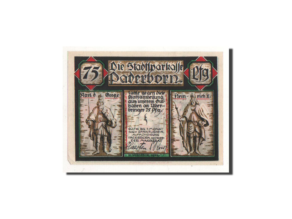 Billet, Allemagne, Paderborn, 75 Pfennig, sacrement, 1921, 1921-11-10, NEUF