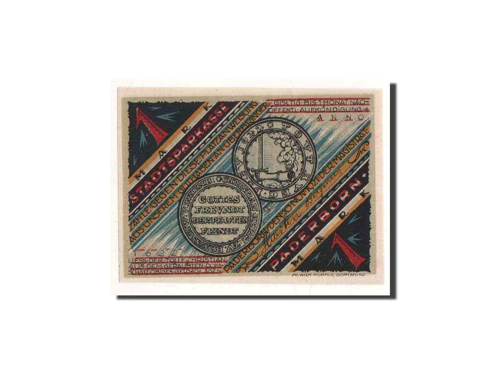 Billet, Allemagne, Paderborn, 1 Mark, personnage 1, 1921, 1921-11-10, NEUF