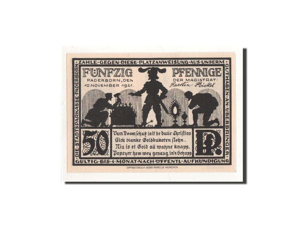 Billet, Allemagne, Paderborn, 50 Pfennig, Eglise, 1921, 1921-11-10, NEUF