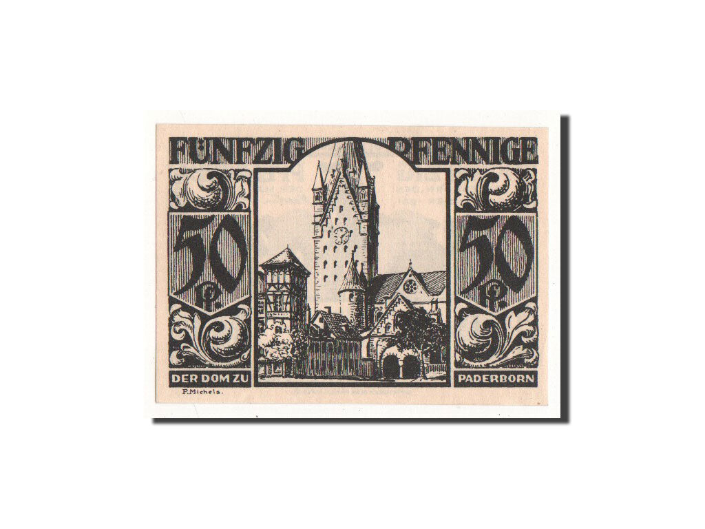 Billet, Allemagne, Paderborn, 50 Pfennig, Eglise 1, 1921, 1921-11-10, NEUF