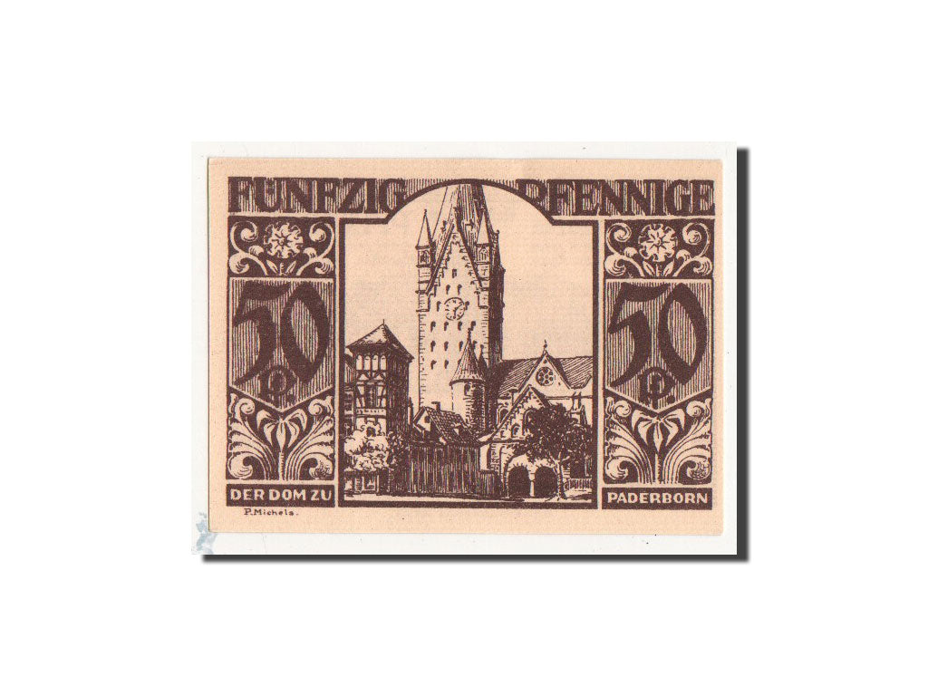 Billet, Allemagne, Paderborn, 50 Pfennig, Eglise 1, 1921, 1921-11-10, NEUF