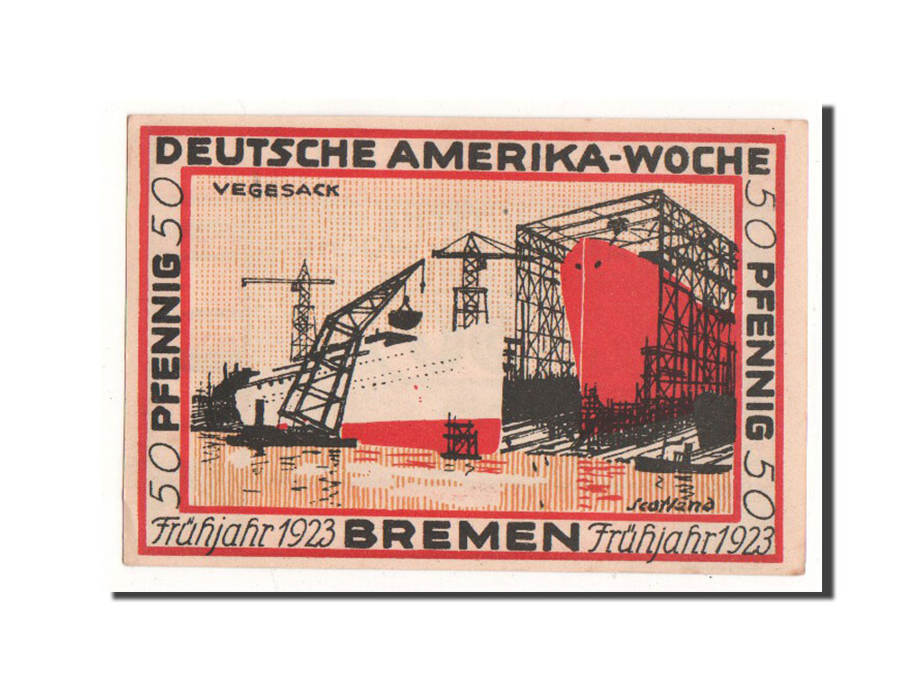 Biljet, Duitsland, Bremen, 50 Pfennig, bateau, 1923, Undated, NIEUW, Mehl:166.1